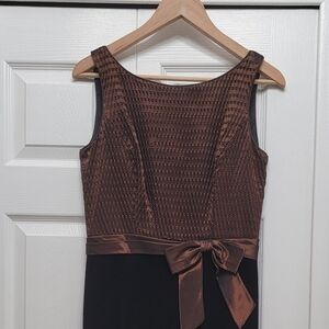 Patra Petite 8 burgundy satin top and black stretch velvet sleeveless formal.